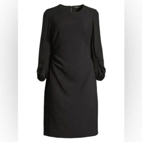 Kobi Halperin Silk Drew Jewel Neck Runch Black Long Sleeve Dress Size 4 - Picture 8 of 9
